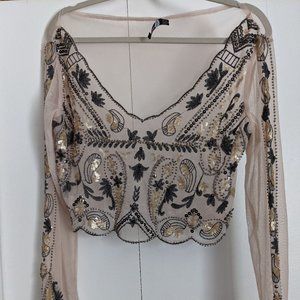 Sheer embroidered crop blouse